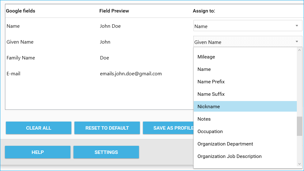 CSV Contact field Mapping