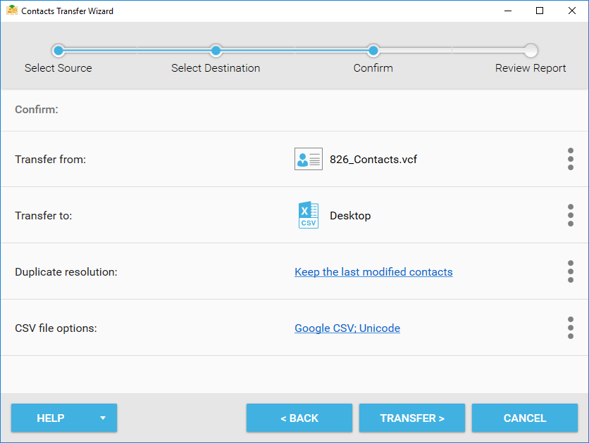 vCardWizard contacts converter